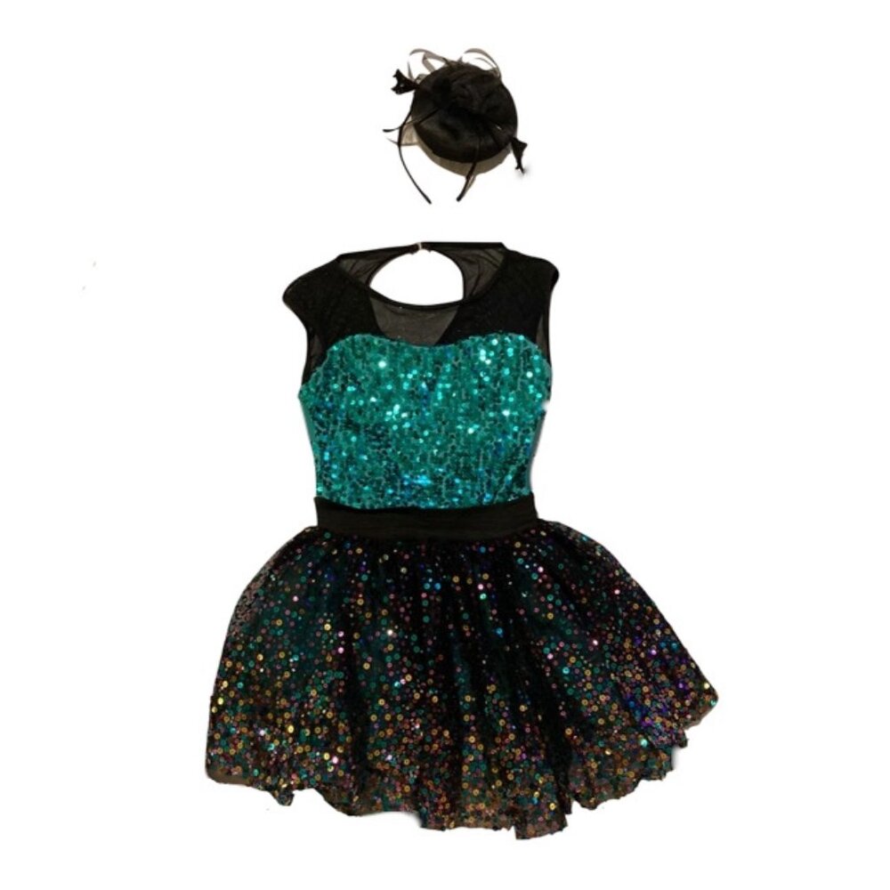 Weissman Black, Teal and Rainbow Sparkly Dance Costume Dress